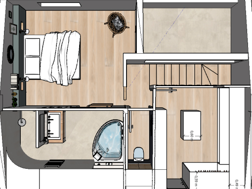 Plan 3D surélévation chambre dressing salle de bain